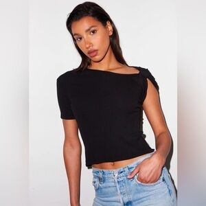 LNA Rio Asymmetric Knot Tee, Black, Size M